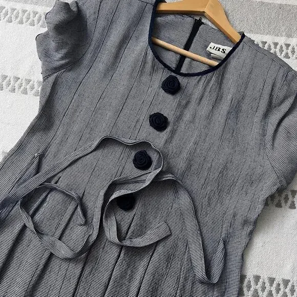 Vtg Midi Dress Classic Prairie Cottagecore Houndstooth Button Front Slip Women M - Picture 7 of 13